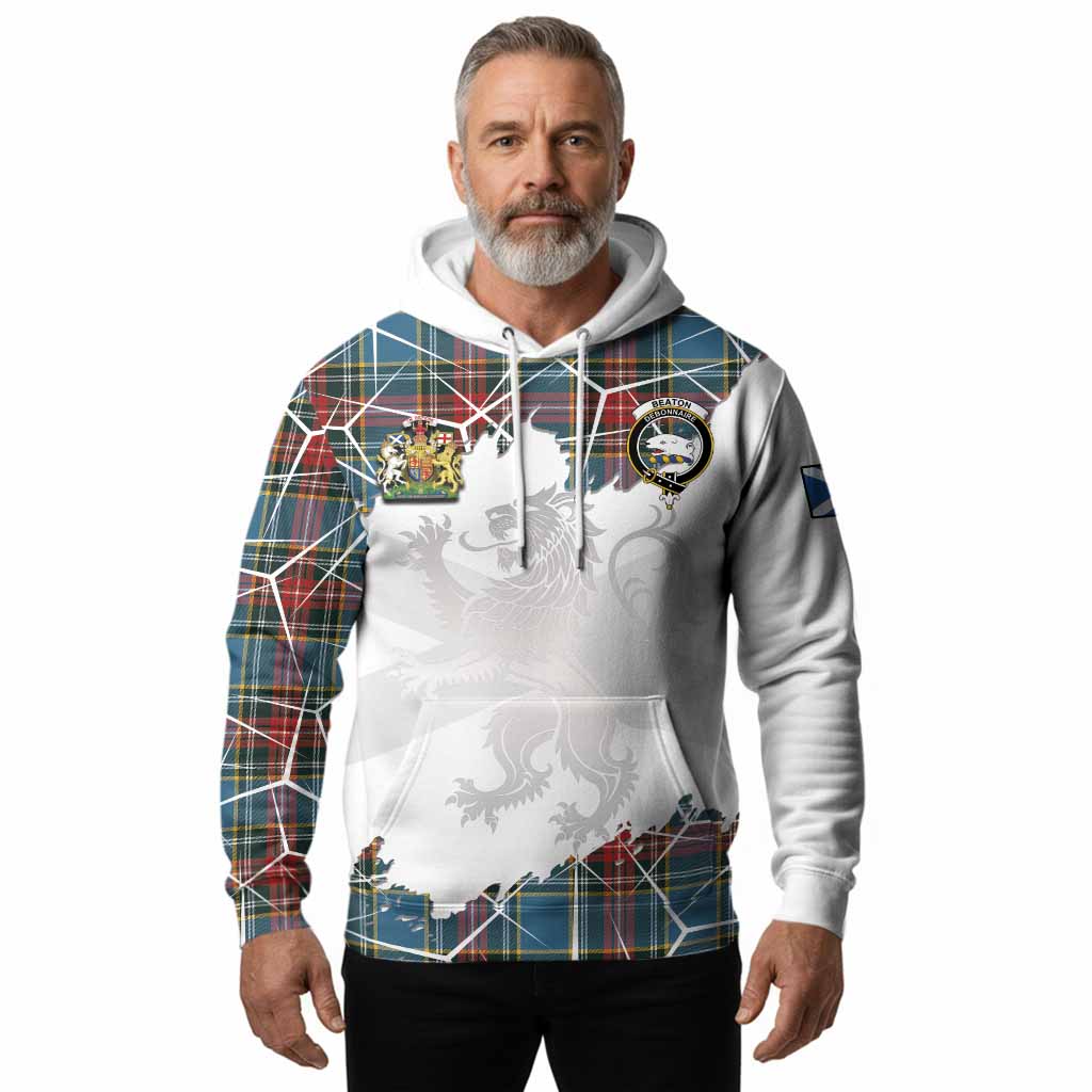 Beaton Tartan Hoodie with Family Crest and Lion Rampant Grunge Style