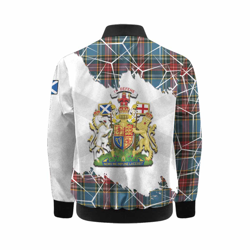 Beaton Tartan Kid Bomber Jacket with Family Crest and Lion Rampant Grunge Style
