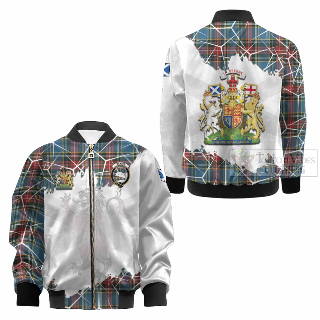 Beaton Tartan Kid Bomber Jacket with Family Crest and Lion Rampant Grunge Style