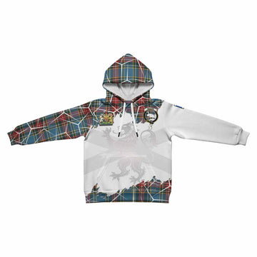 Beaton Tartan Kid Hoodie with Family Crest and Lion Rampant Grunge Style