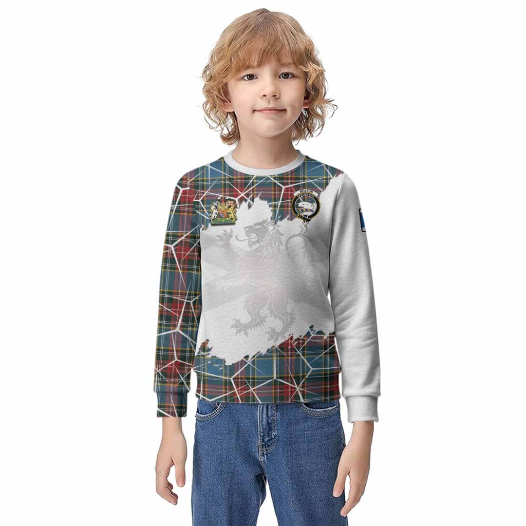 Beaton Tartan Kid Knitted Sweatshirt with Family Crest and Lion Rampant Grunge Style