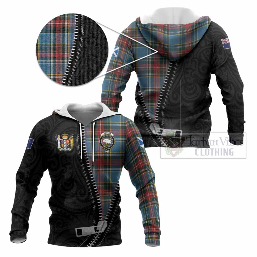 Beaton Tartan Knitted Hoodie New Zealand Pattern Unique Zipper Stylized