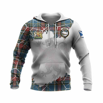 Beaton Tartan Knitted Hoodie with Family Crest and Lion Rampant Grunge Style