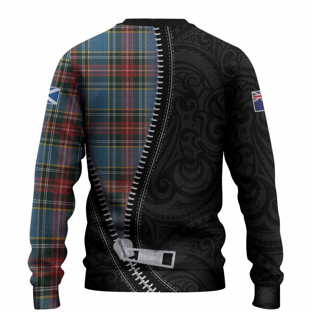 Beaton Tartan Knitted Sweater New Zealand Pattern Unique Zipper Stylized