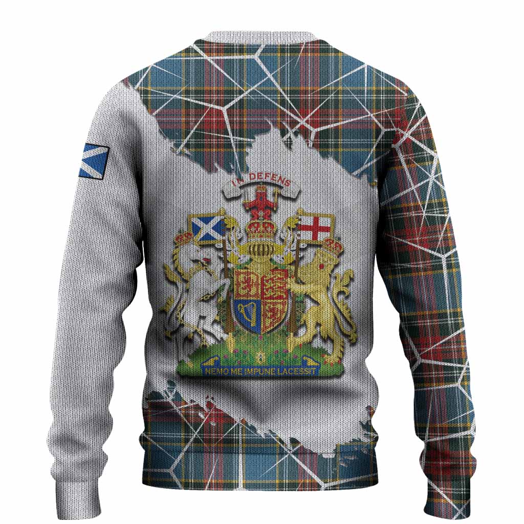 Beaton Tartan Knitted Sweater with Family Crest and Lion Rampant Grunge Style