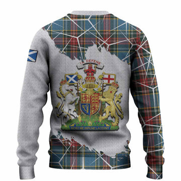 Beaton Tartan Knitted Sweater with Family Crest and Lion Rampant Grunge Style