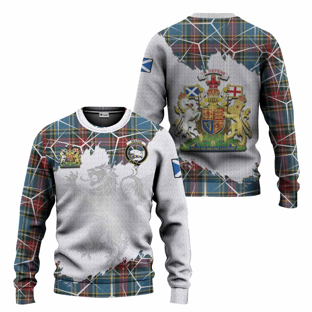 Beaton Tartan Knitted Sweater with Family Crest and Lion Rampant Grunge Style