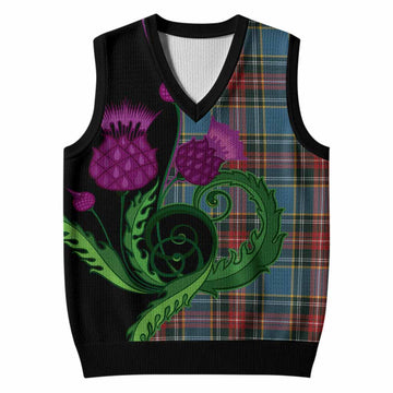 Beaton Tartan Knitted V-Neck Vest Traditional Scottish Thistle