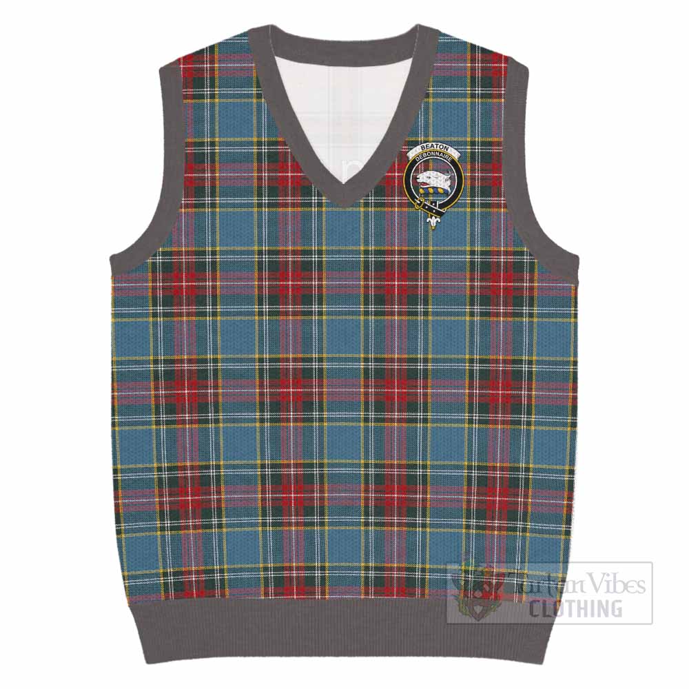 Beaton Tartan Knitted V-Neck Vest with Family Crest - Tartan Vibes Clothing