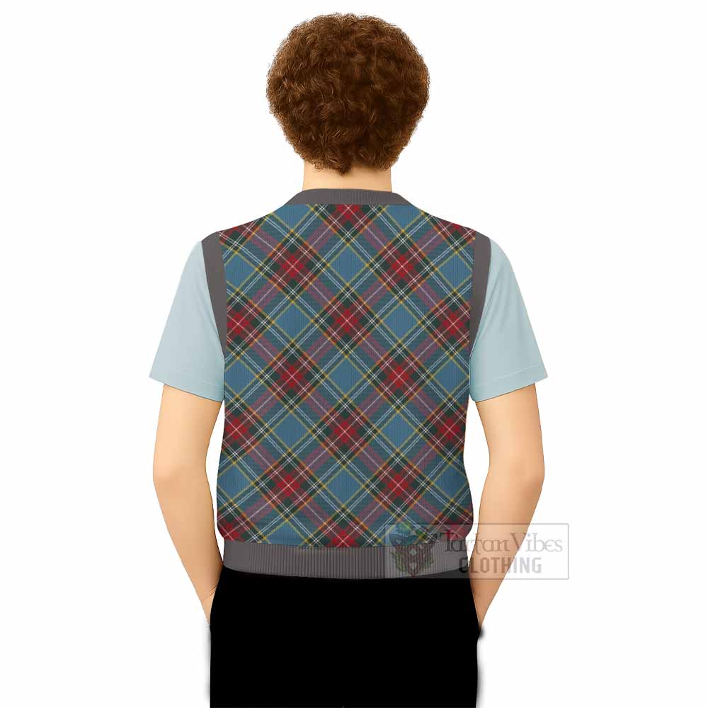 Baird Tartan Knitted V-Neck Vest with Family Crest Cross Style