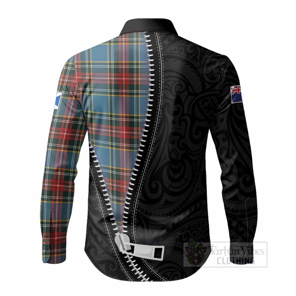 Beaton Tartan Long Sleeve Button Shirts New Zealand Pattern Unique Zipper Stylized