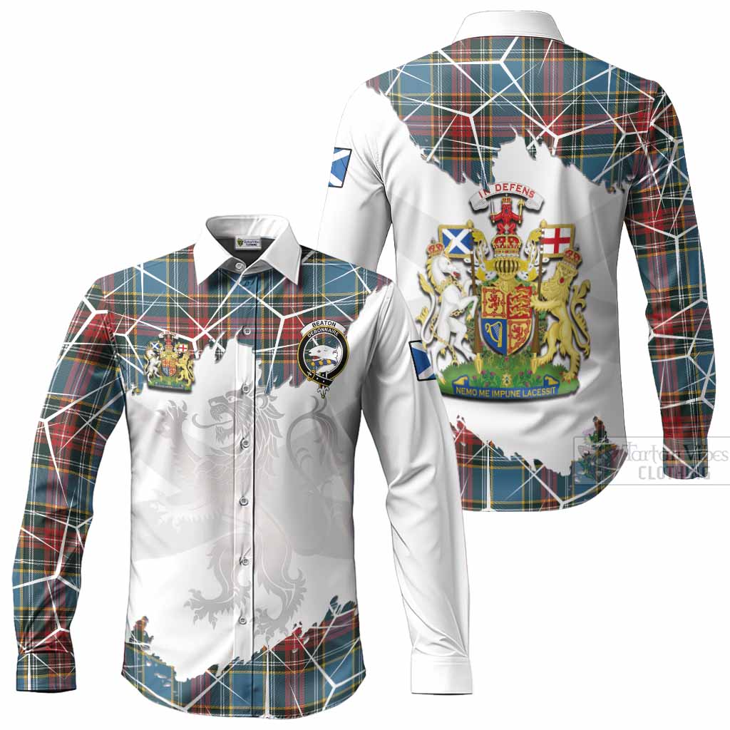 Beaton Tartan Long Sleeve Button Shirts with Family Crest and Lion Rampant Grunge Style