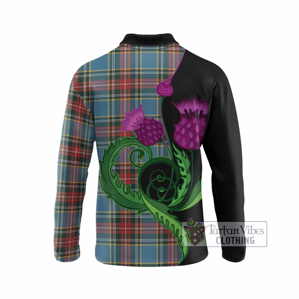 Beaton Tartan Long Sleeve Polo Shirt Traditional Scottish Thistle