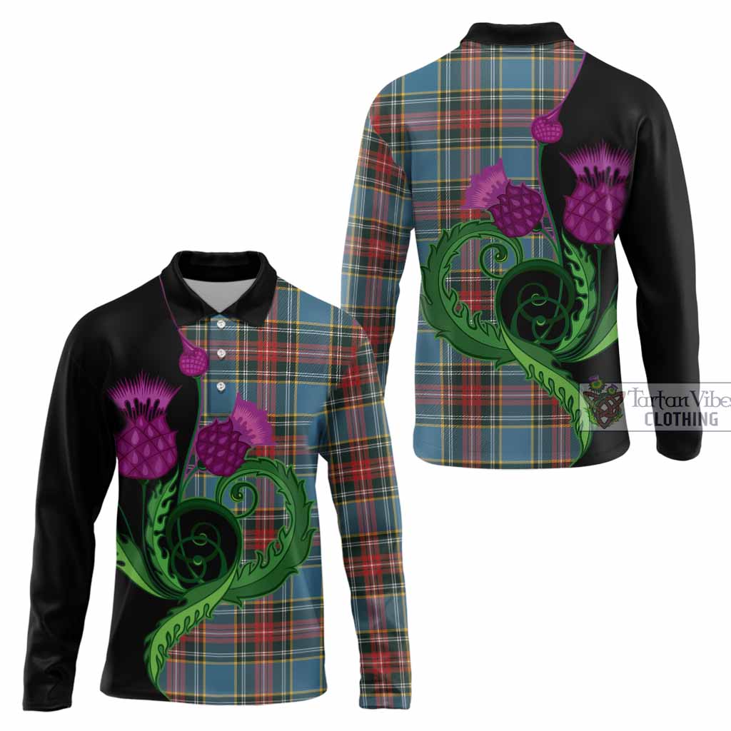 Beaton Tartan Long Sleeve Polo Shirt Traditional Scottish Thistle