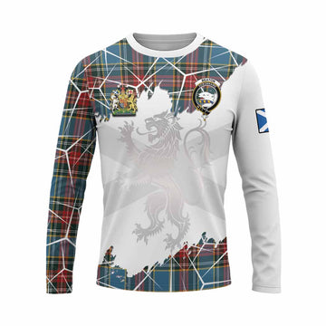 Beaton Tartan Long Sleeve T-Shirt with Family Crest and Lion Rampant Grunge Style