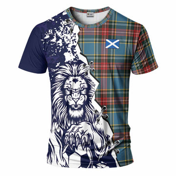 Beaton Tartan Scottish T-Shirt Angry Lion With Soccer Ball Style