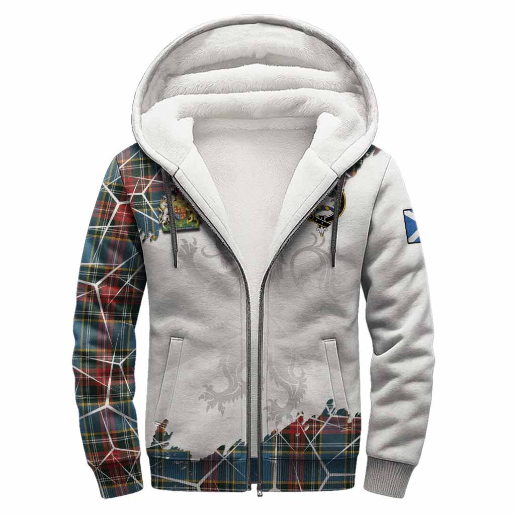 Beaton Tartan Sherpa Hoodie with Family Crest and Lion Rampant Grunge Style