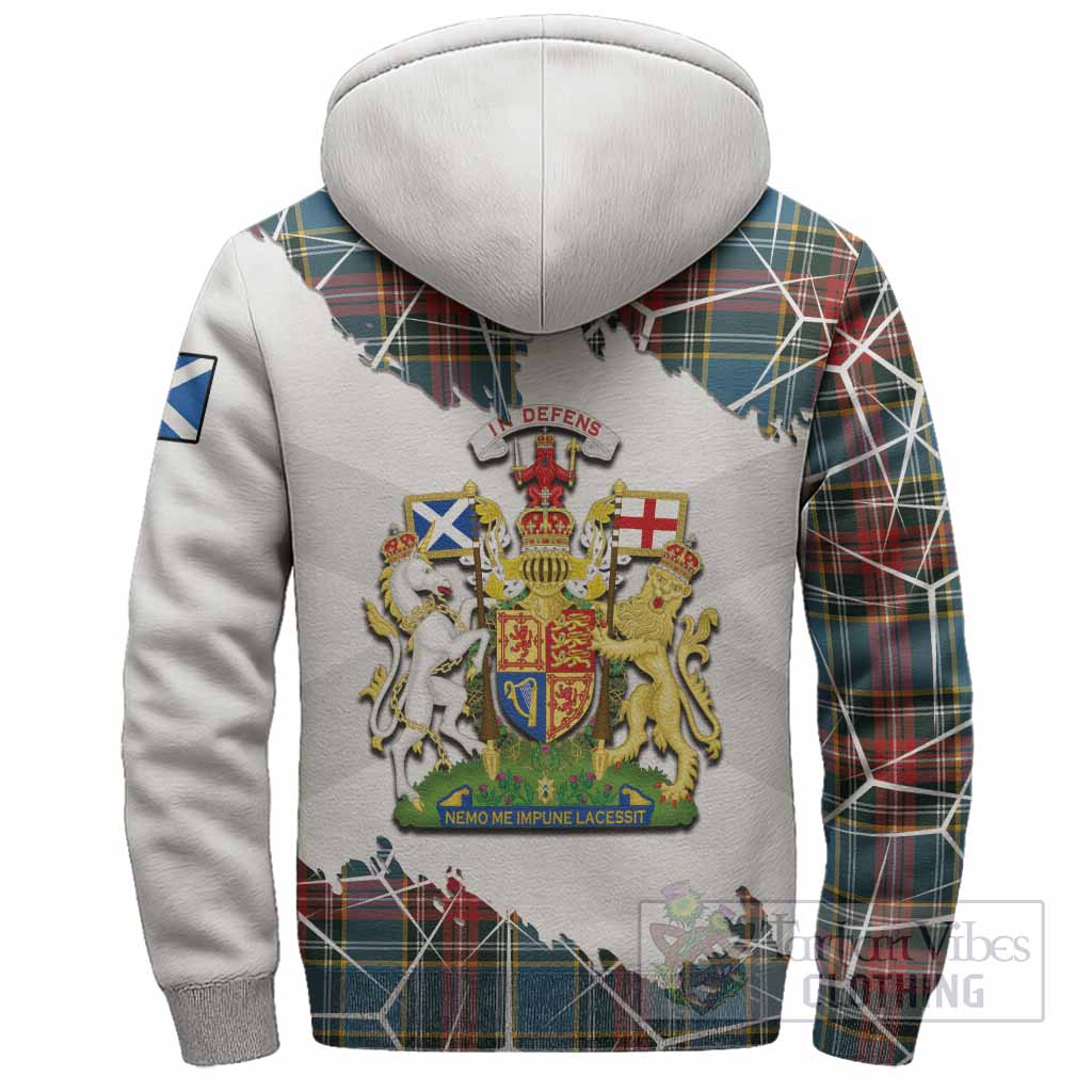Beaton Tartan Sherpa Hoodie with Family Crest and Lion Rampant Grunge Style