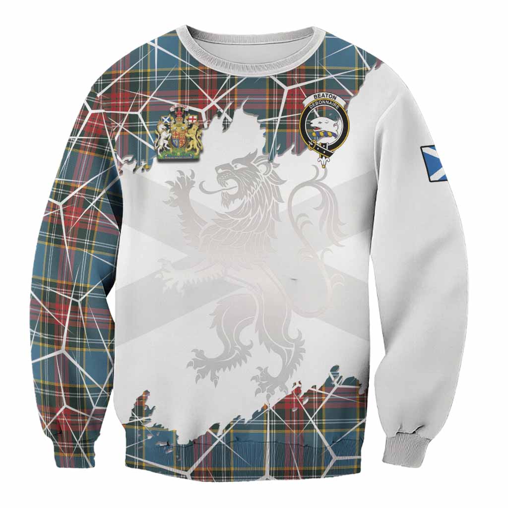 Beaton Tartan Sweatshirt with Family Crest and Lion Rampant Grunge Style