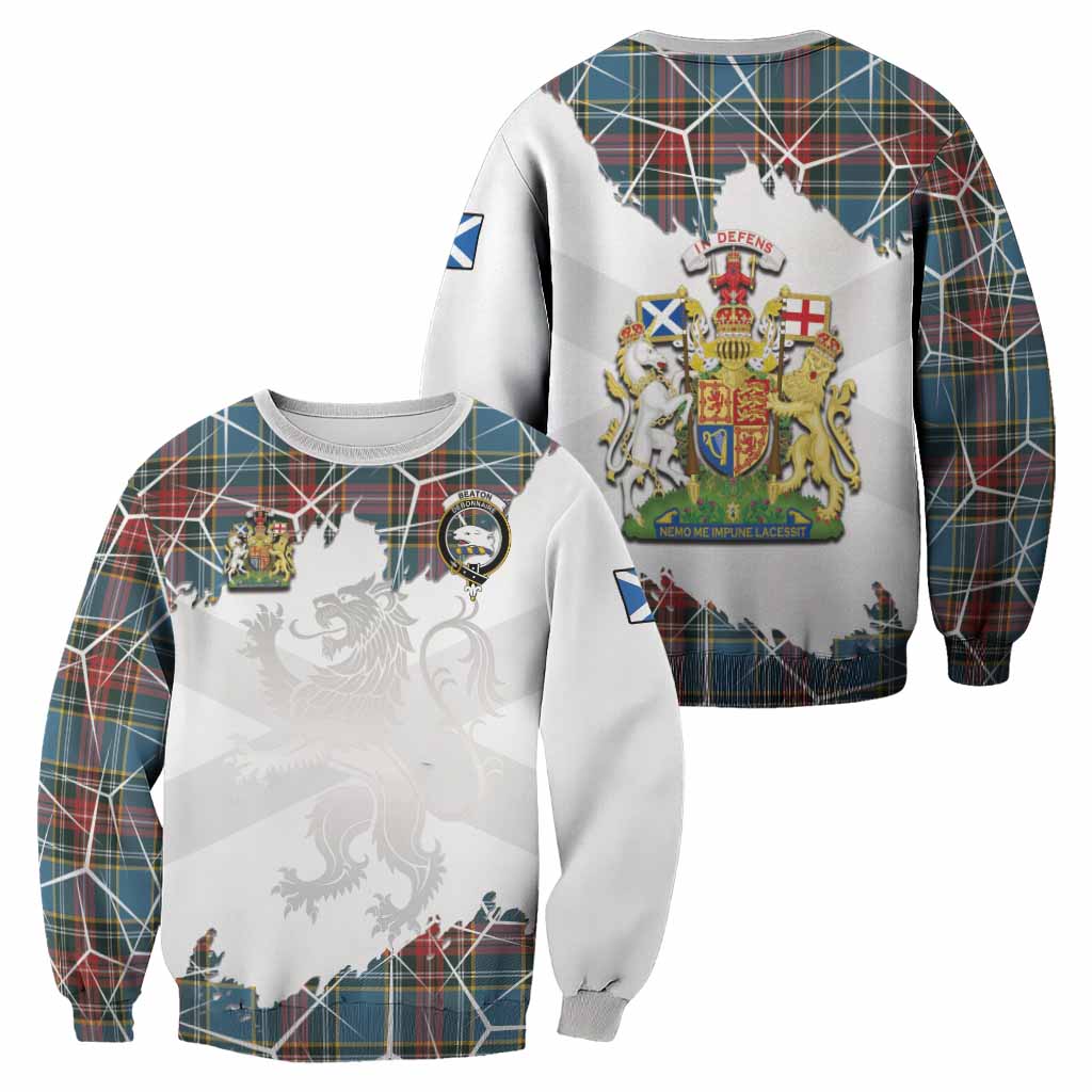 Beaton Tartan Sweatshirt with Family Crest and Lion Rampant Grunge Style