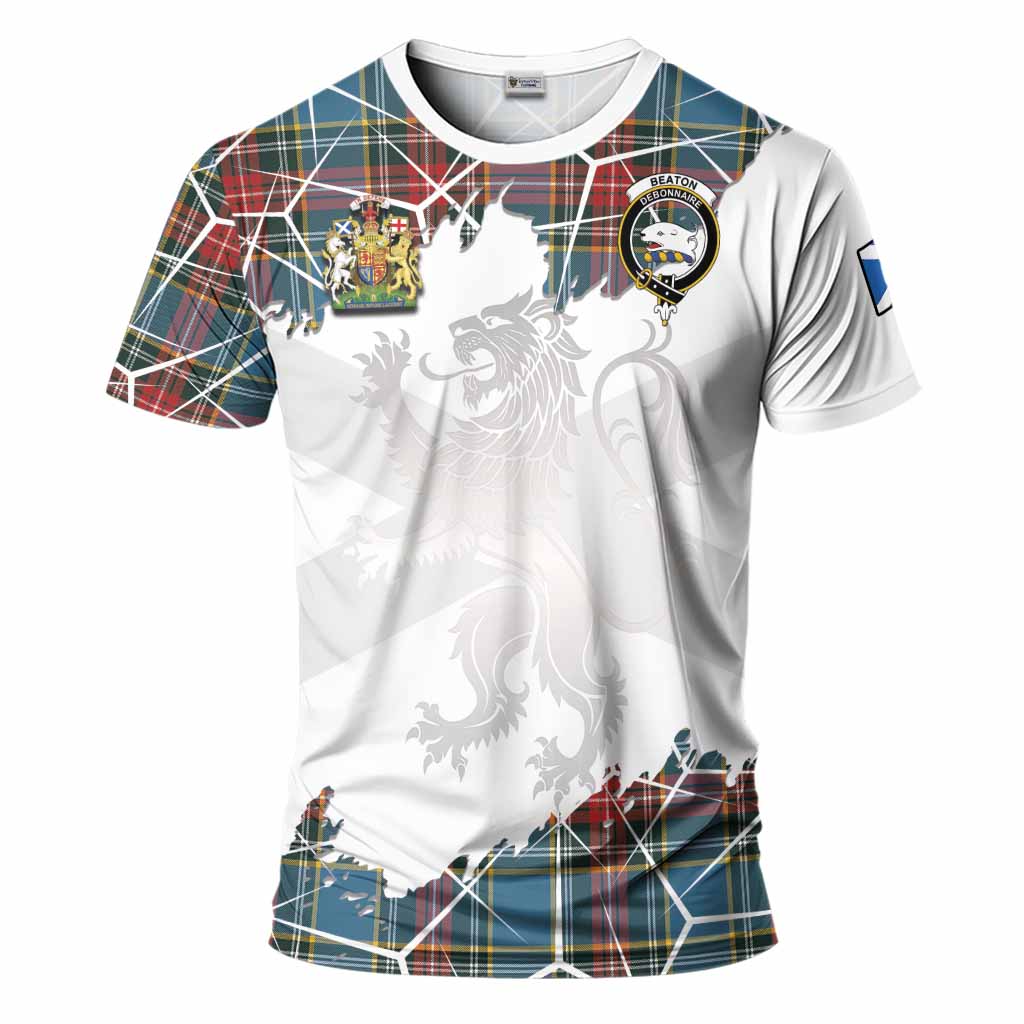 Beaton Tartan T-Shirt with Family Crest and Lion Rampant Grunge Style