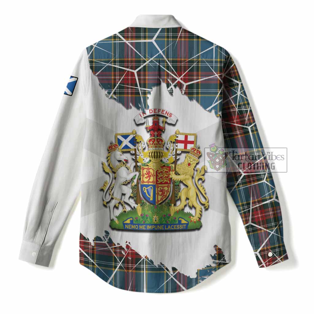 Beaton Tartan Women Casual Shirt with Family Crest and Lion Rampant Grunge Style