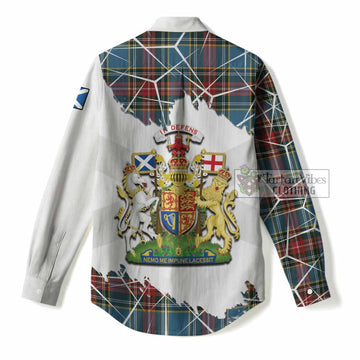 Beaton Tartan Women Casual Shirt with Family Crest and Lion Rampant Grunge Style