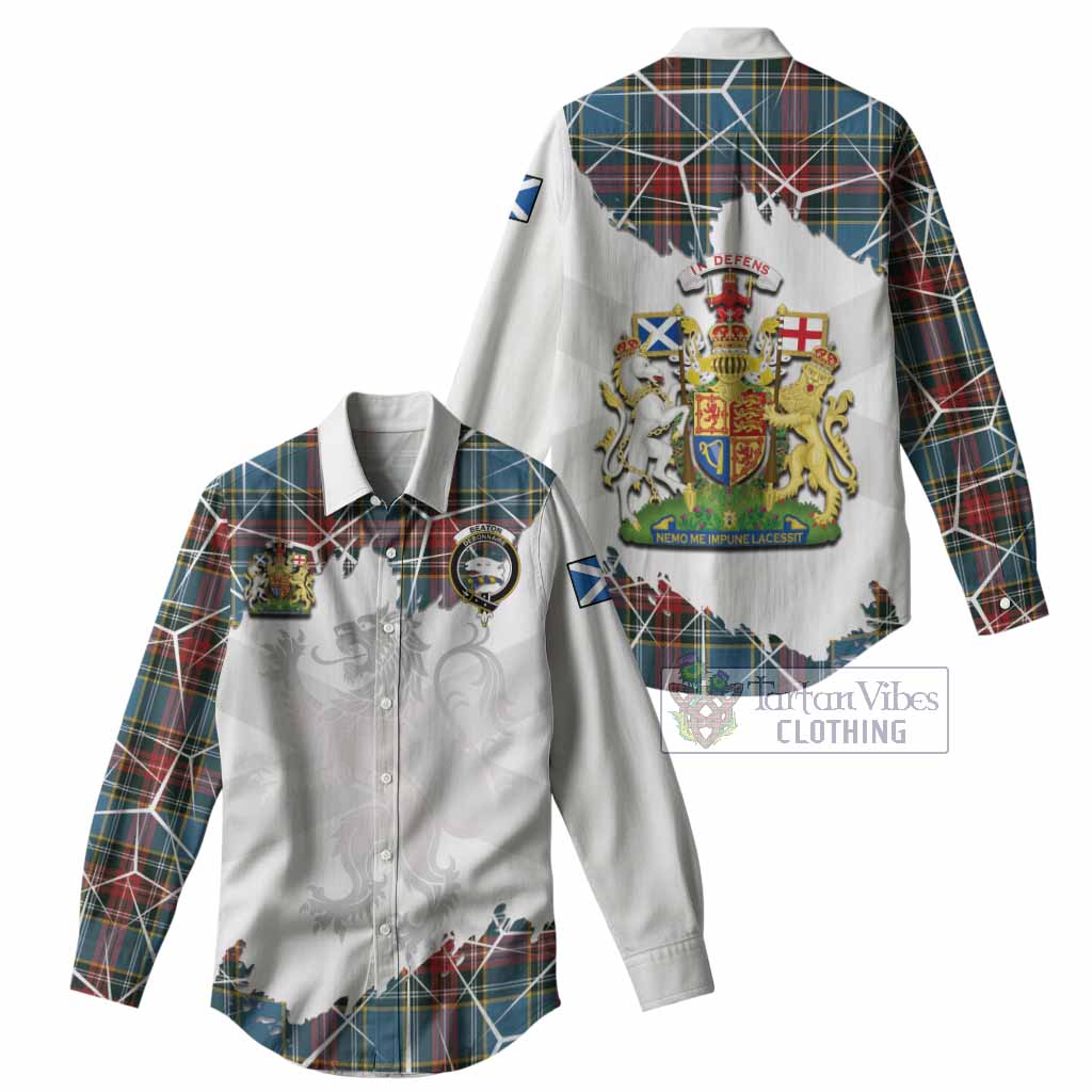 Beaton Tartan Women Casual Shirt with Family Crest and Lion Rampant Grunge Style