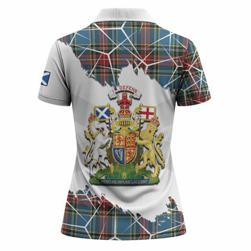 Beaton Tartan Women Polo Shirt with Family Crest and Lion Rampant Grunge Style