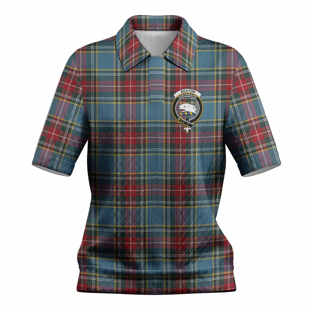 Beaton Tartan Women’s Polo Sweater Top with Family Crest