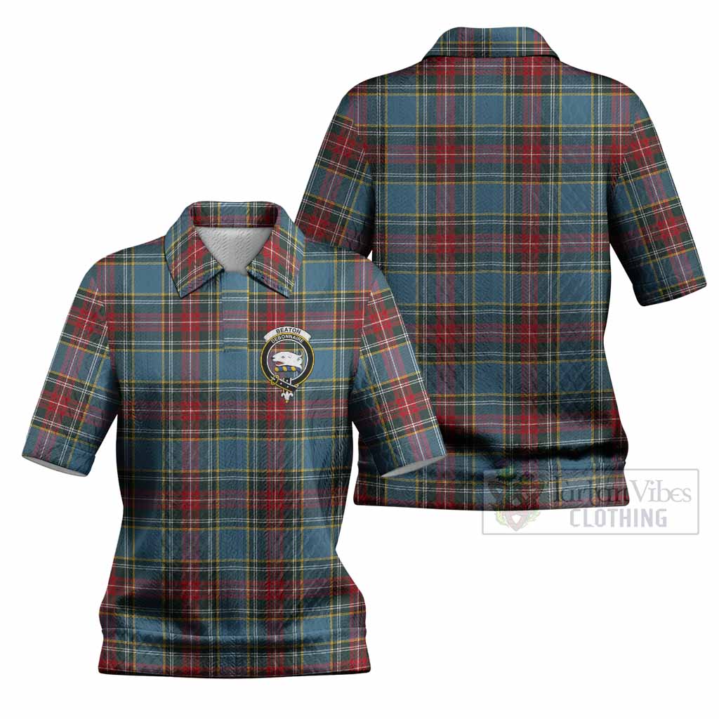Beaton Tartan Women’s Polo Sweater Top with Family Crest