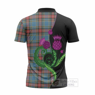 Beaton Tartan Zipper Polo Shirt Traditional Scottish Thistle