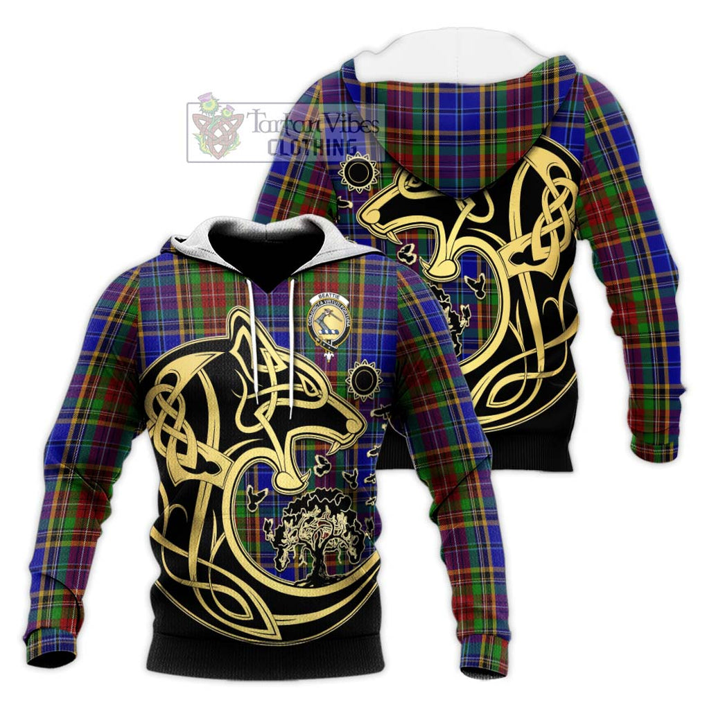 Beattie Tartan Knitted Hoodie with Family Crest Celtic Wolf Style Unisex Knitted Pullover Hoodie - Tartan Vibes Clothing