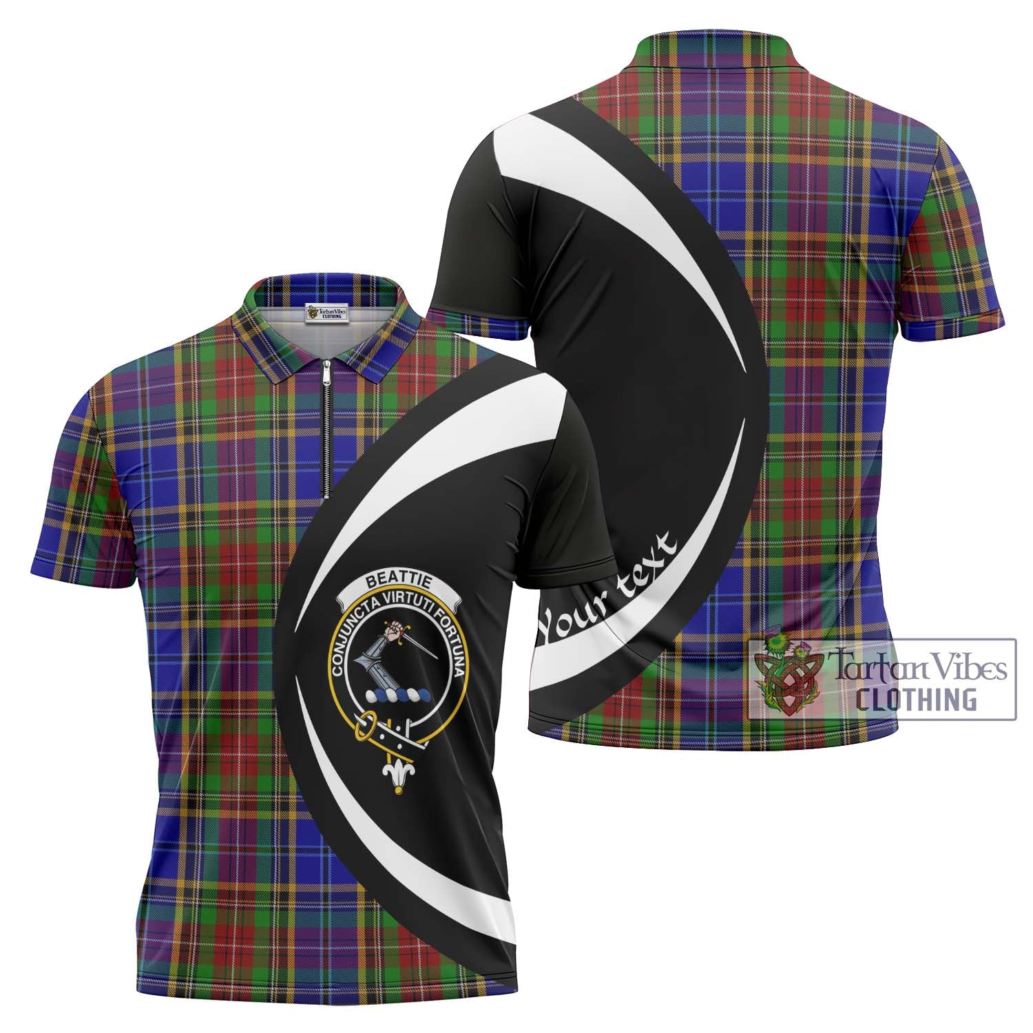 Beattie Tartan Zipper Polo Shirt with Family Crest Circle Style Unisex - Tartan Vibes Clothing