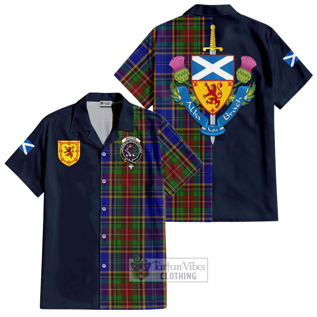 Beattie Tartan Hawaiian Shirt Alba with Scottish Lion Royal Arm Half Style Kid - Tartan Vibes Clothing