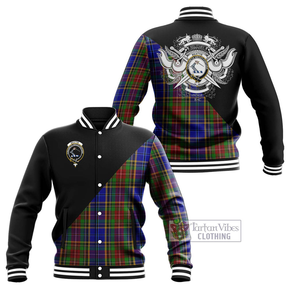 Beattie Tartan Baseball Jacket with Family Crest and Military Logo Style Unisex - Tartan Vibes Clothing