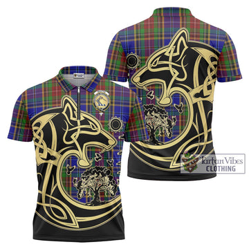 Beattie Tartan Zipper Polo Shirt with Family Crest Celtic Wolf Style Unisex - Tartan Vibes Clothing