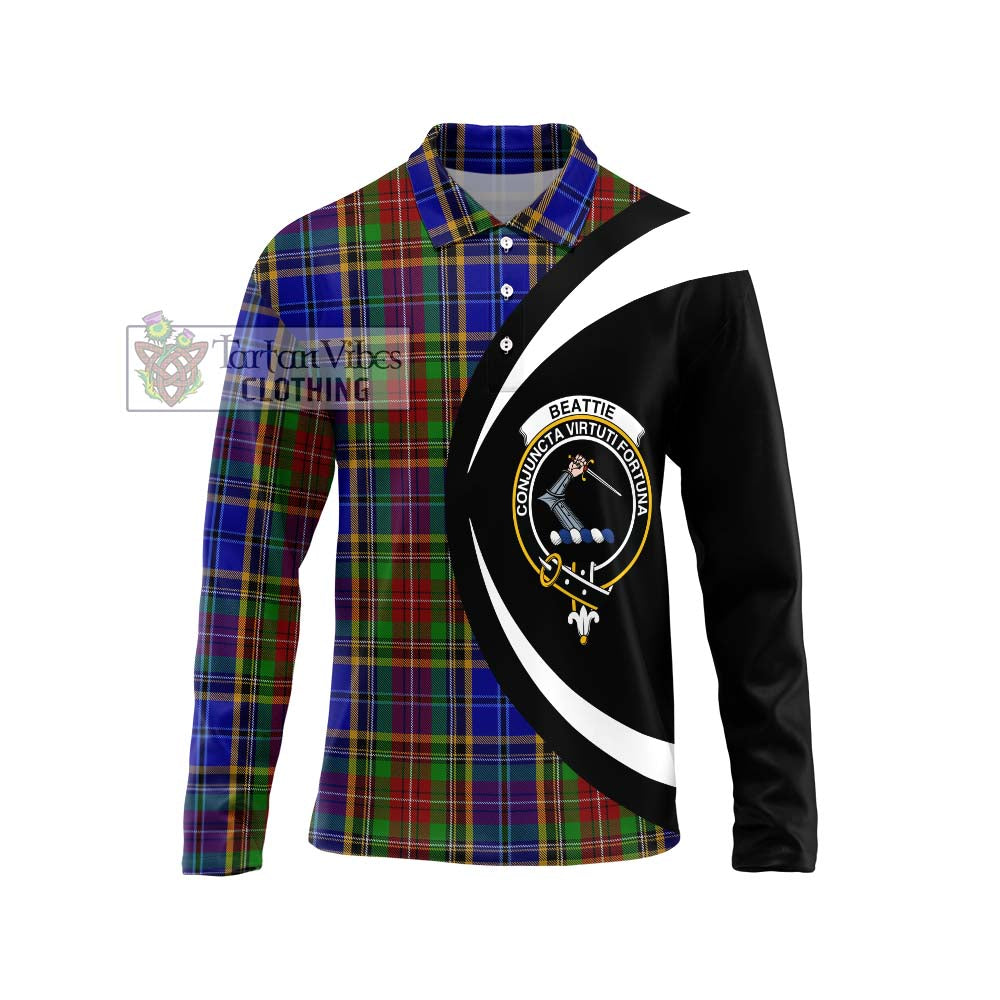 Beattie Tartan Long Sleeve Polo Shirt with Family Crest Circle Style Unisex - Tartan Vibes Clothing