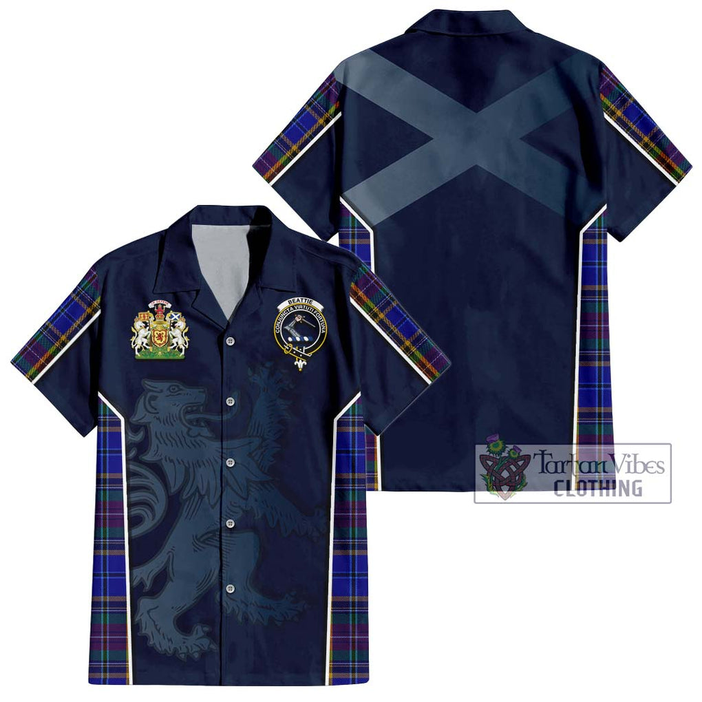 Beattie Tartan Short Sleeve Button Shirt with Family Crest and Lion Rampant Vibes Sport Style Kid - Tartan Vibes Clothing