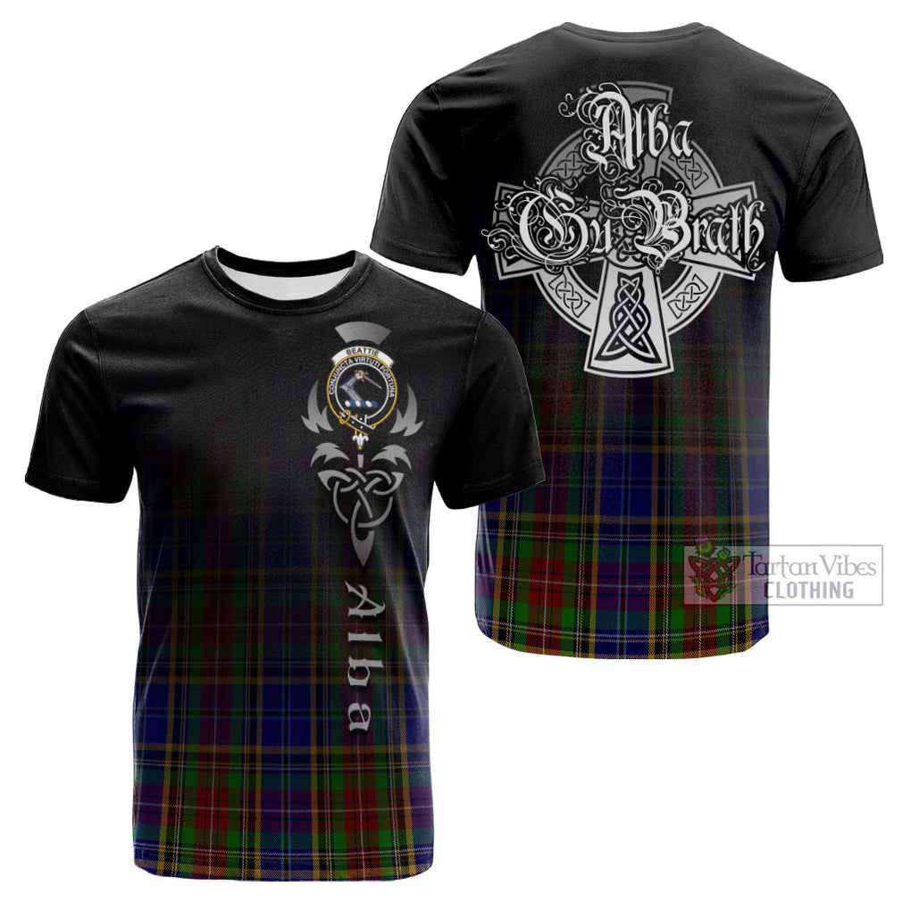 Tartan Vibes Clothing Beattie Tartan Cotton T-shirt Featuring Alba Gu Brath Family Crest Celtic Inspired