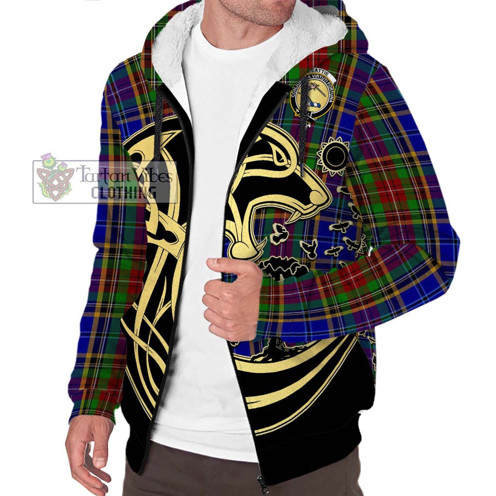 Beattie Tartan Sherpa Hoodie with Family Crest Celtic Wolf Style Unisex S - Tartan Vibes Clothing