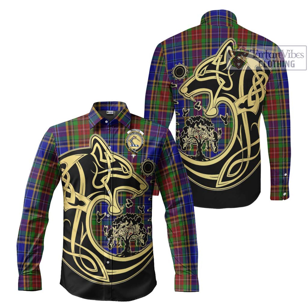 Beattie Tartan Long Sleeve Button Shirt with Family Crest Celtic Wolf Style Men's Shirt S - Tartan Vibes Clothing