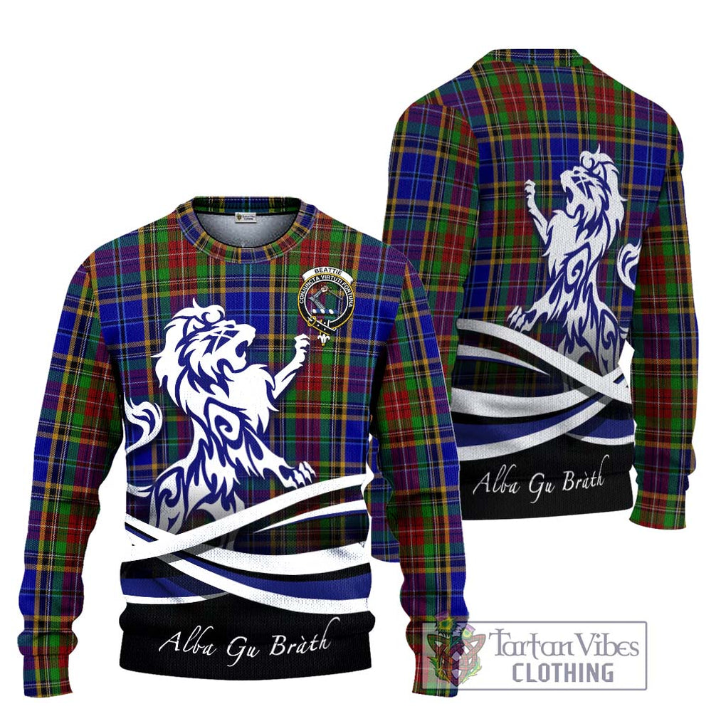 Beattie Tartan Ugly Sweater with Alba Gu Brath Regal Lion Emblem Unisex - Tartan Vibes Clothing