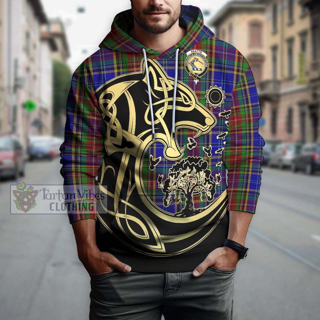 Beattie Tartan Hoodie with Family Crest Celtic Wolf Style Zip Hoodie - Tartan Vibes Clothing