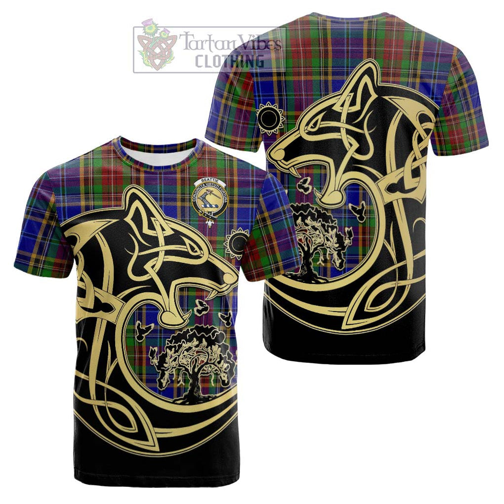 Tartan Vibes Clothing Beattie Tartan Cotton T-shirt with Family Crest Celtic Wolf Style