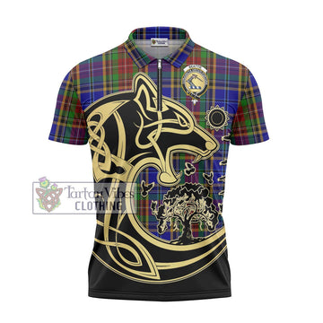 Beattie Tartan Zipper Polo Shirt with Family Crest Celtic Wolf Style - Tartan Vibes Clothing