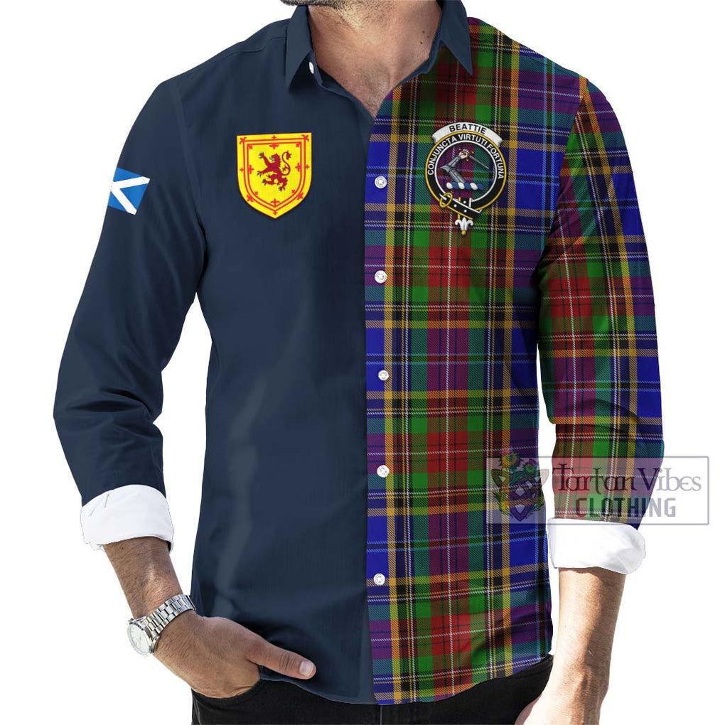 Tartan Vibes Clothing Beattie Tartan Long Sleeve Button Shirt with Scottish Lion Royal Arm Half Style
