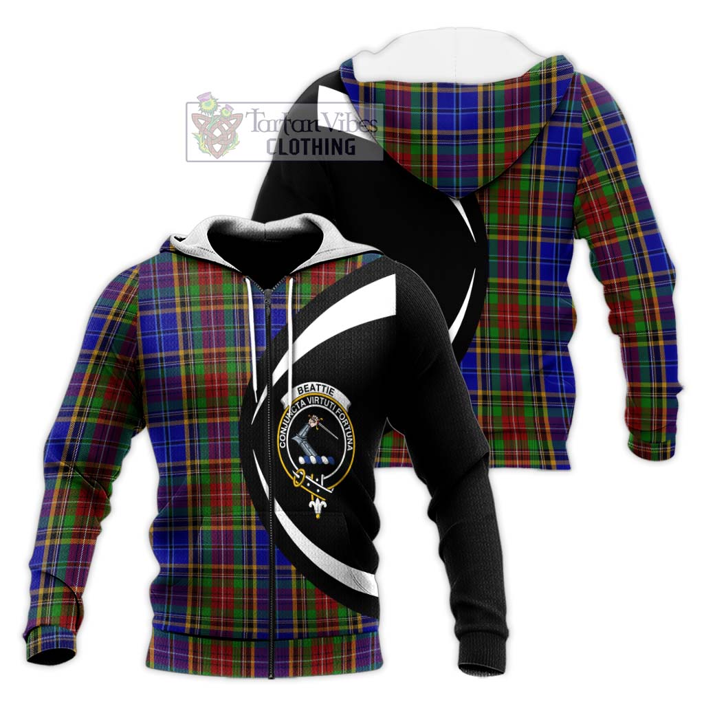 Beattie Tartan Knitted Hoodie with Family Crest Circle Style Unisex Knitted Zip Hoodie - Tartan Vibes Clothing