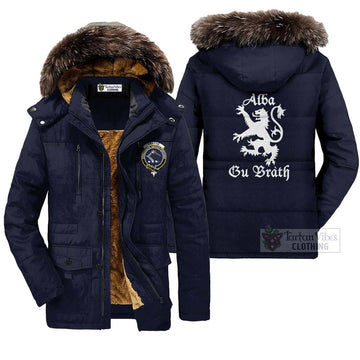 Beattie (Beatty) Family Crest Parka Jacket Lion Rampant Alba Gu Brath Style Navy Blue Unisex - 2D-tartanvibesclothing