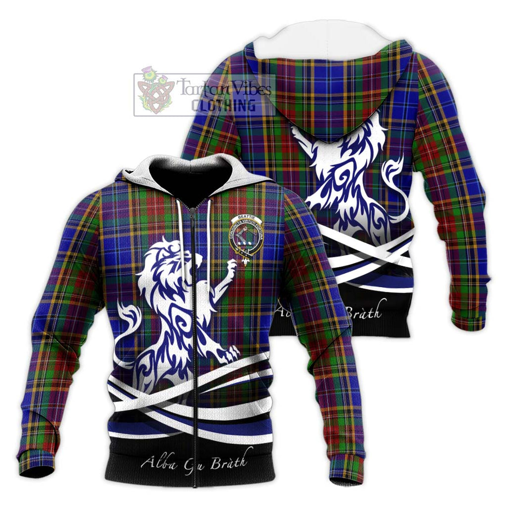 Beattie Tartan Knitted Hoodie with Alba Gu Brath Regal Lion Emblem Unisex Knitted Zip Hoodie - Tartan Vibes Clothing
